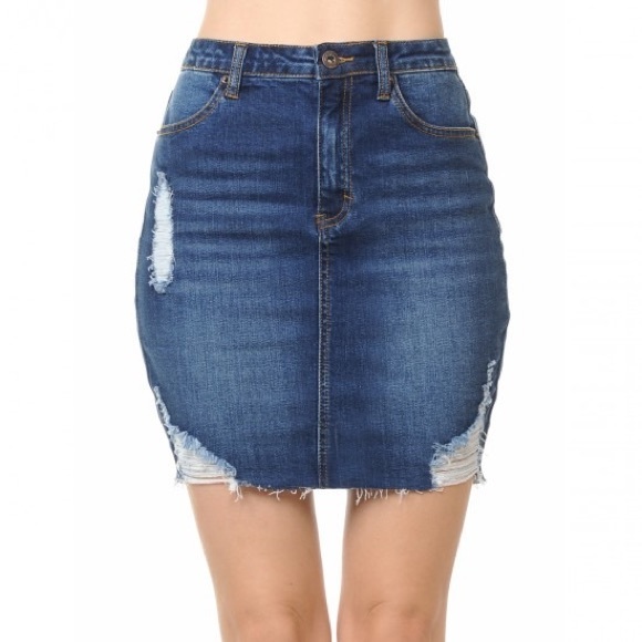 Wax Jean Dresses & Skirts - Wax Jean Distressed Raw Hem High Rise Denim Skirt